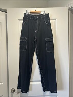 H&M Black Cargo Pants with White Contrast Stitching